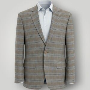 APT 9 Mens Blazer Sport Coat 2-Button Suit Jacket 46R Blue/Tan Plaid Slim NWOT
